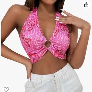 70s Print Pink Crop Top 🌼🌸